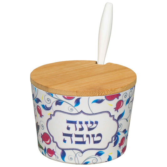 Bamboo Honey Dish "Shana Tovah"- 6.5 Zm