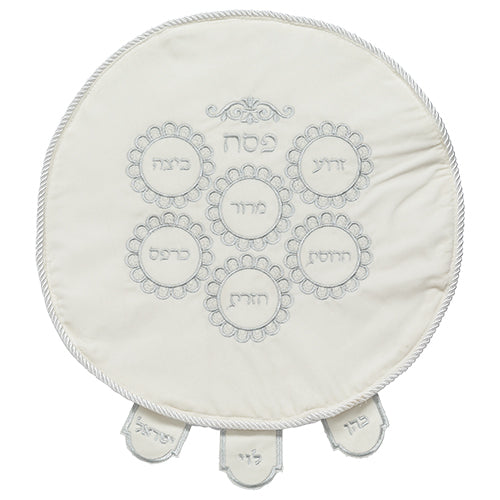 Samt-Pessach-Abdeckung 45 cm – Weiß – mit Stickerei
