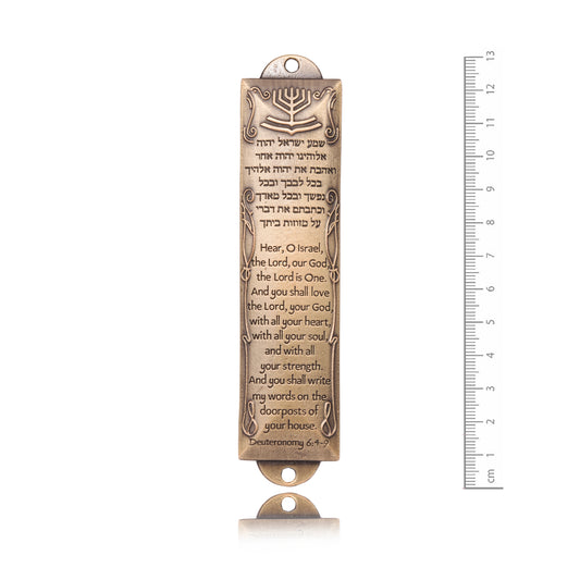 Mezuza (Mesusa/Mezuzah/Mesusah) traditioneller Haussegen aus Messing. ca 13 cm.