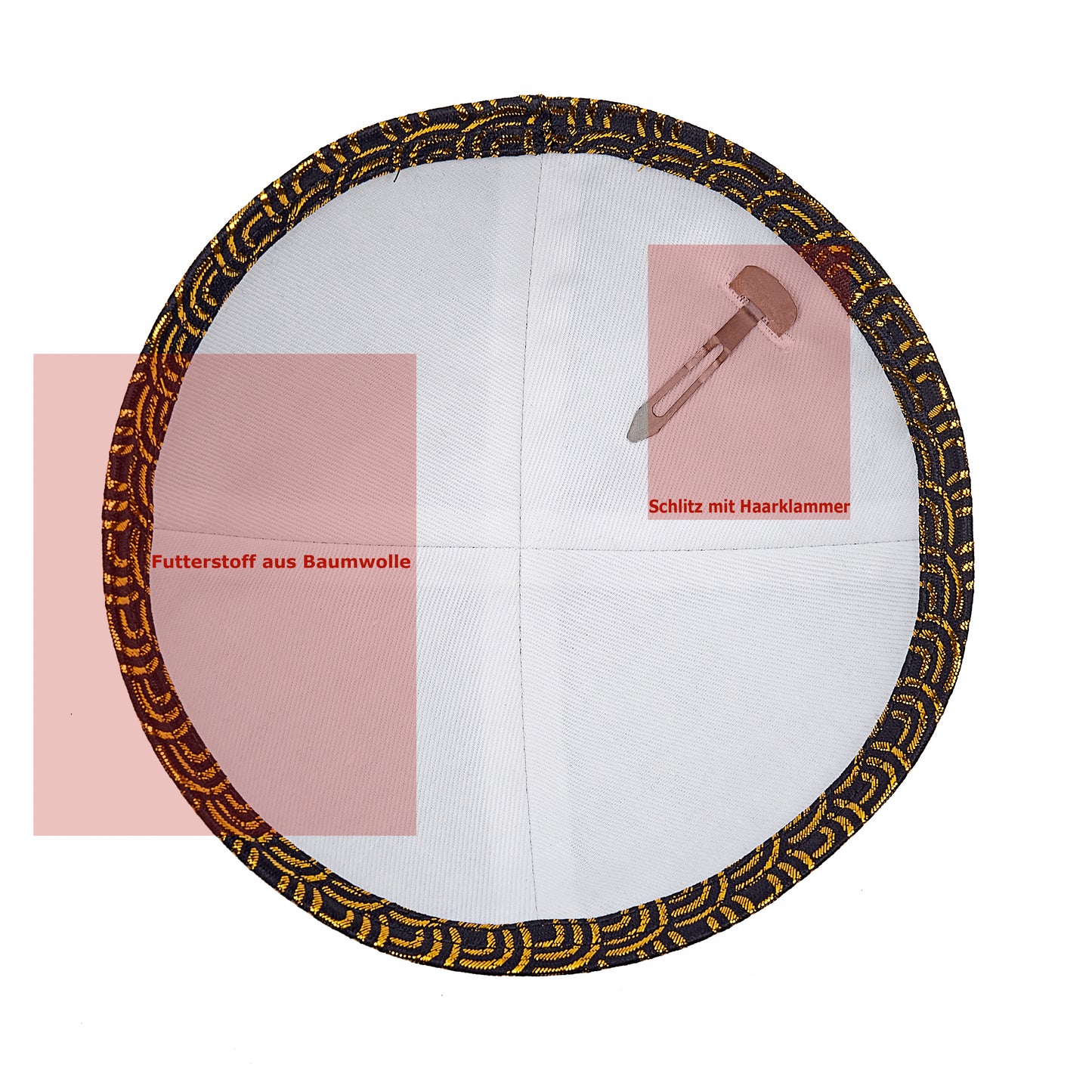Eine edle Kippa, mit goldenem Muster “Menora” für Erwachsene, ⌀ 15cm.
