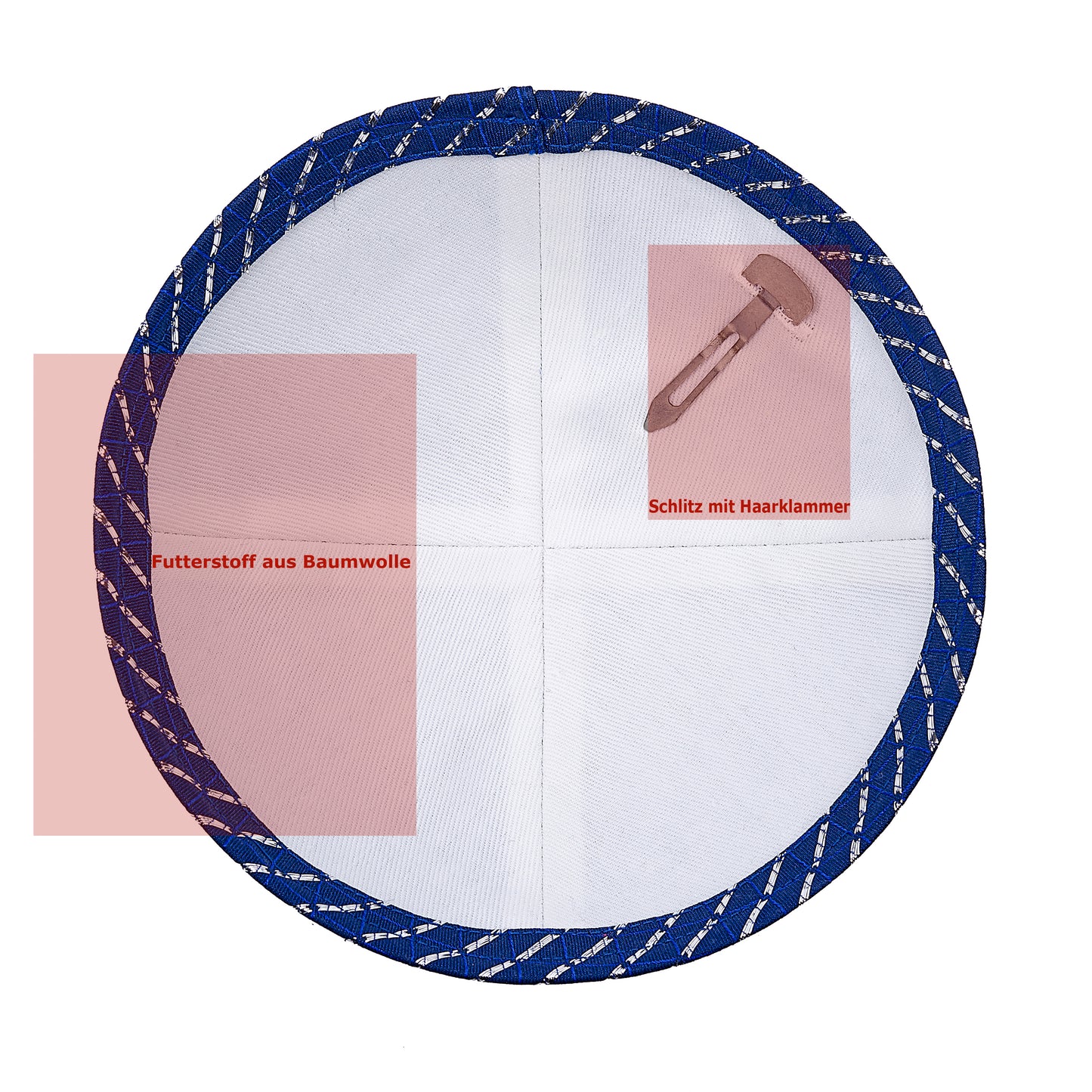 Eine edle Kippa, blau kariert “Mazal Tov”, für Erwachsene, ⌀ 15cm.