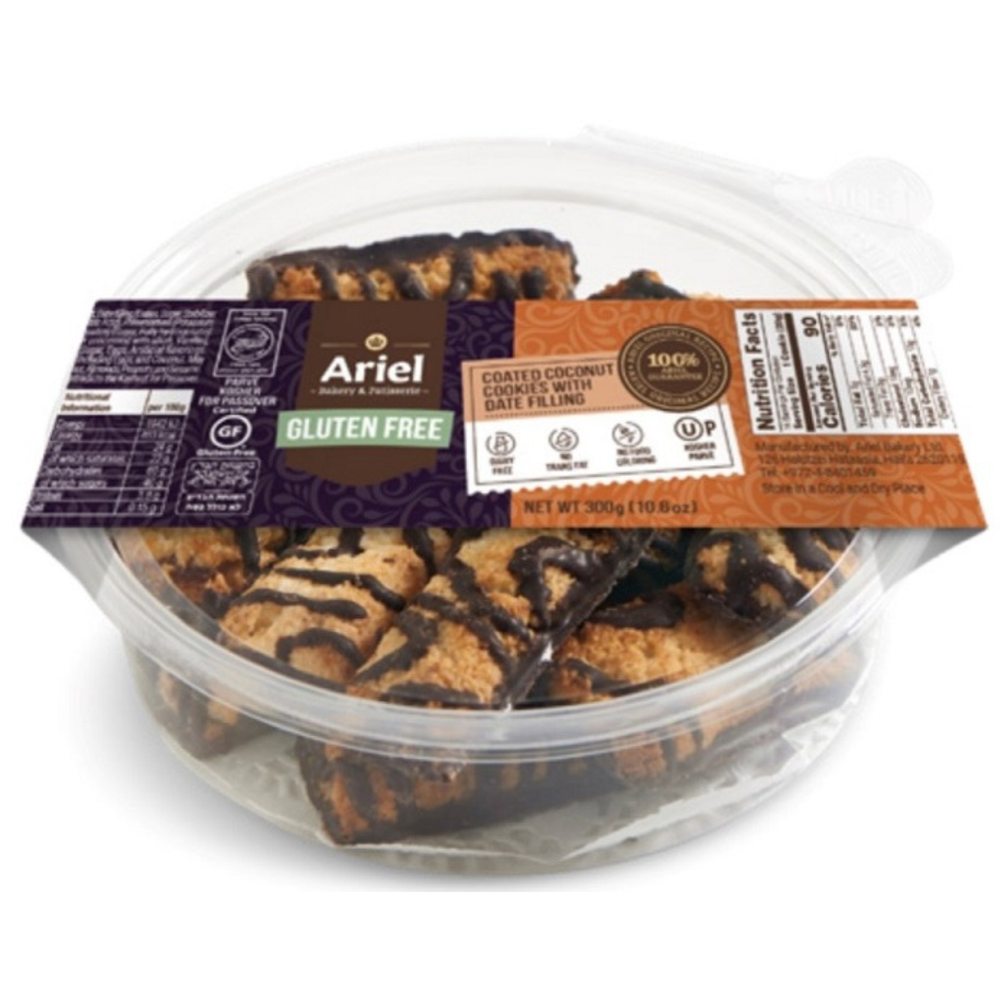 Ariel-Kokoskekse mit Dattelfüllung und Schokoladenüberzug, glutenfrei, 300 g