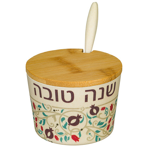 Bamboo Honey Dish "Shana Tovah"- 6.5 Zm