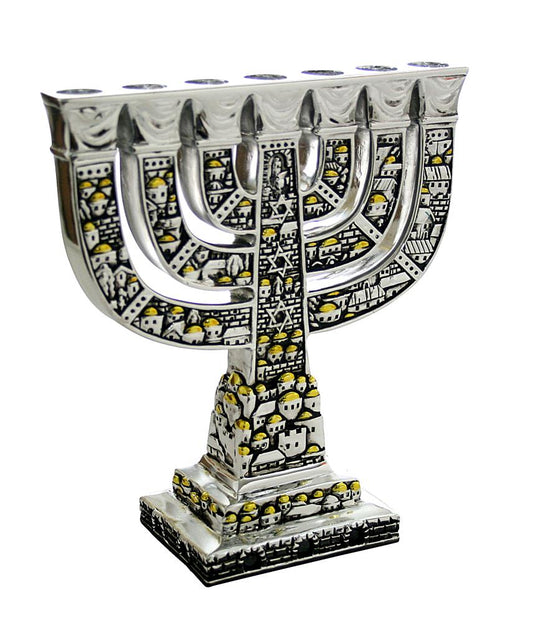 Jerusalem Menorah mit Sockel 16X14 cm