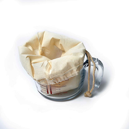 Siebbeutel/Seihtuch 30x30cm, aus Baumwolle mit Kochanleitung für Labne-Käse!