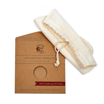 Siebbeutel/Seihtuch 30x30cm, aus Baumwolle mit Kochanleitung für Labne-Käse!