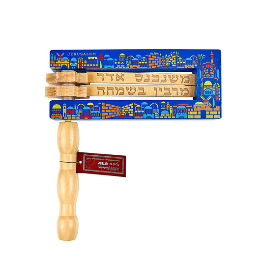 Großer Grogger 23 x 20 Zm – blauer Hintergrund, natürlicher Griff – mehrfarbiges „Jerusalem“-Design"