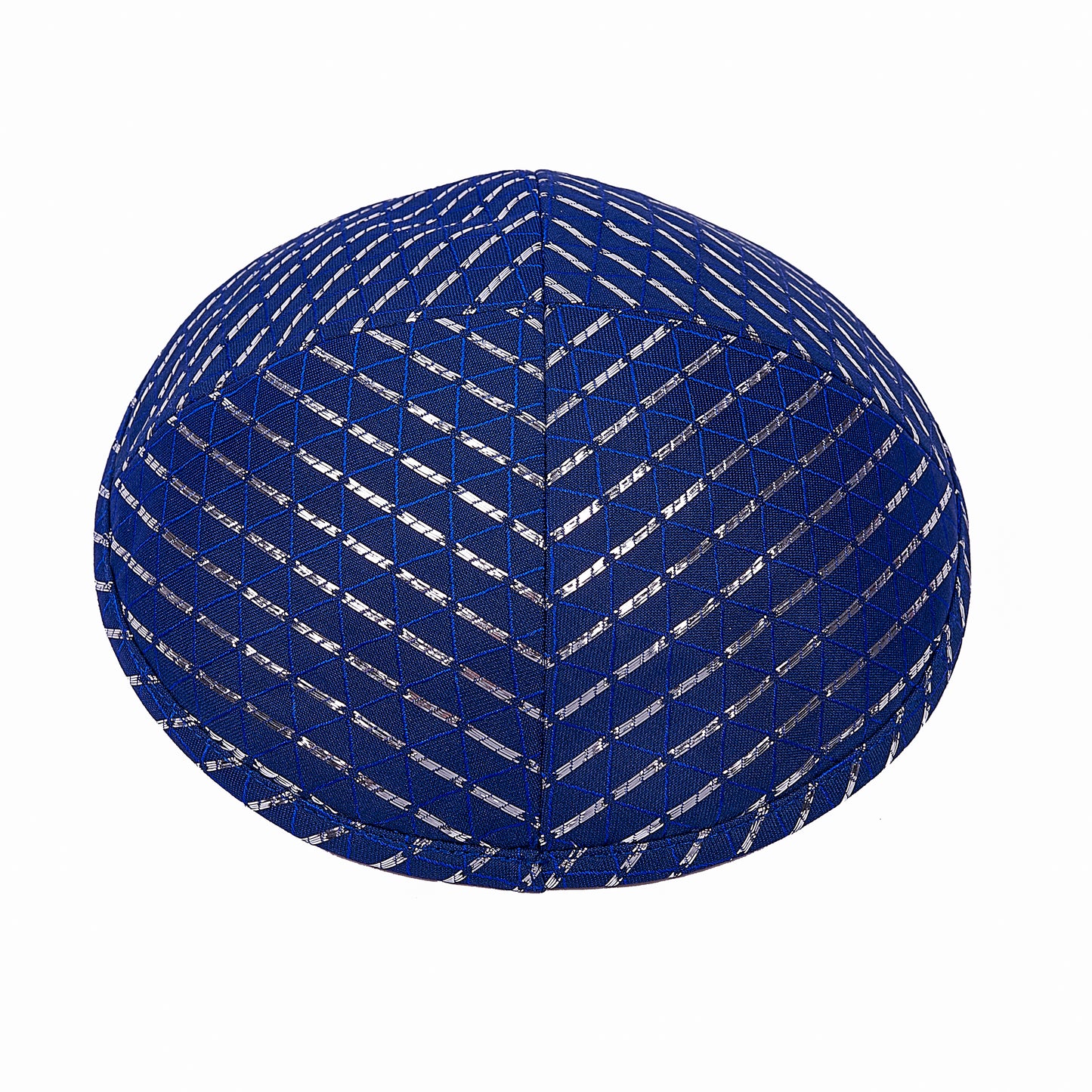 Eine edle Kippa, blau kariert “Mazal Tov”, für Erwachsene, ⌀ 15cm.