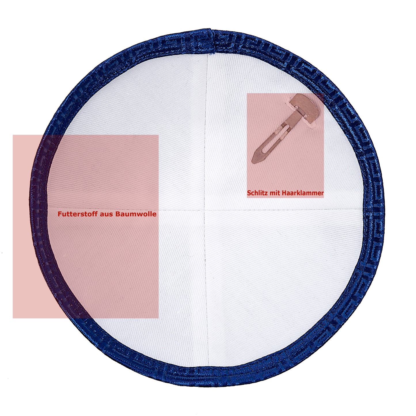 Eine edle Kippa, mit dezentem blauen Muster “Jerusalem” für Erwachsene, ⌀ 15cm.