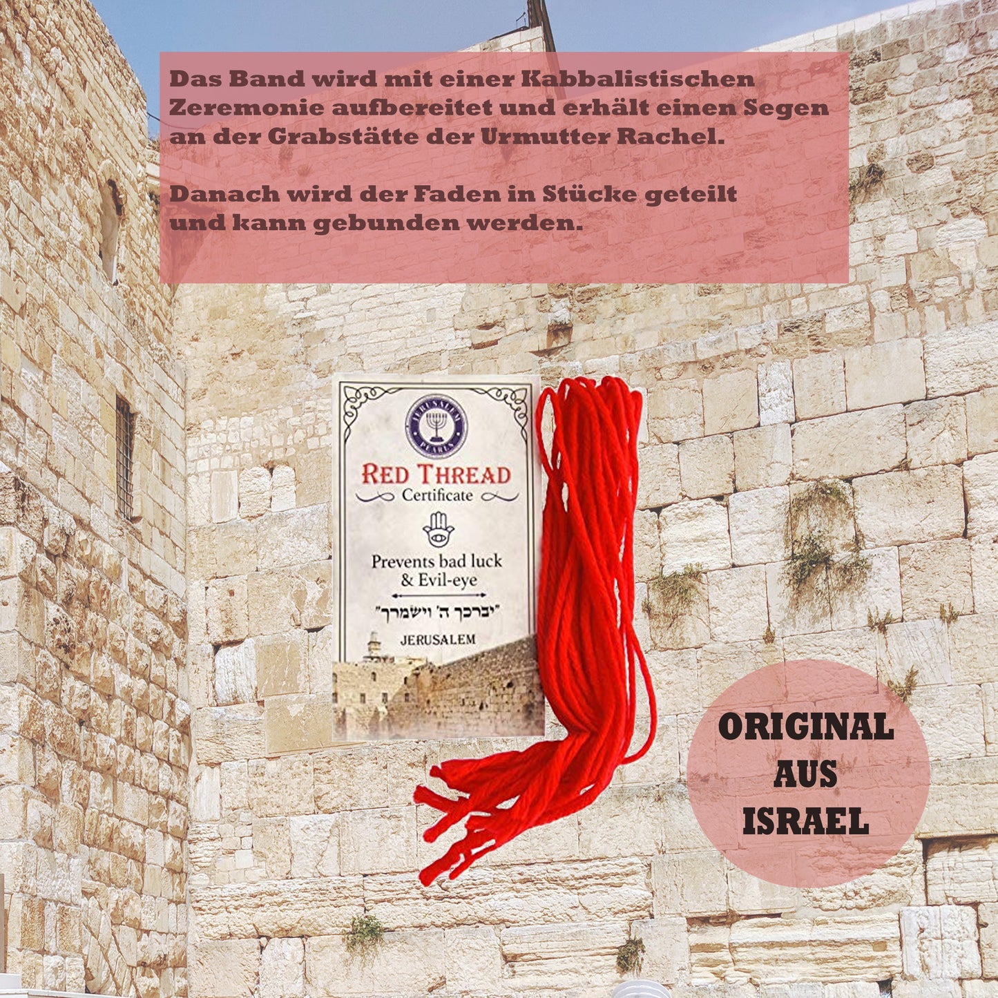 Die Originale Kabbala rote Schnur aus Israel. 10 Armbänder. Mit Gebetsanleitung