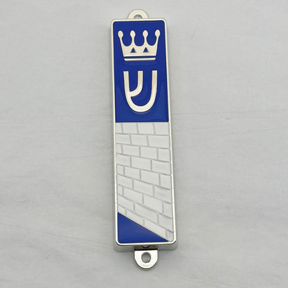 Silberne Mezuzah mit blauer Emaille 94×20×8mm