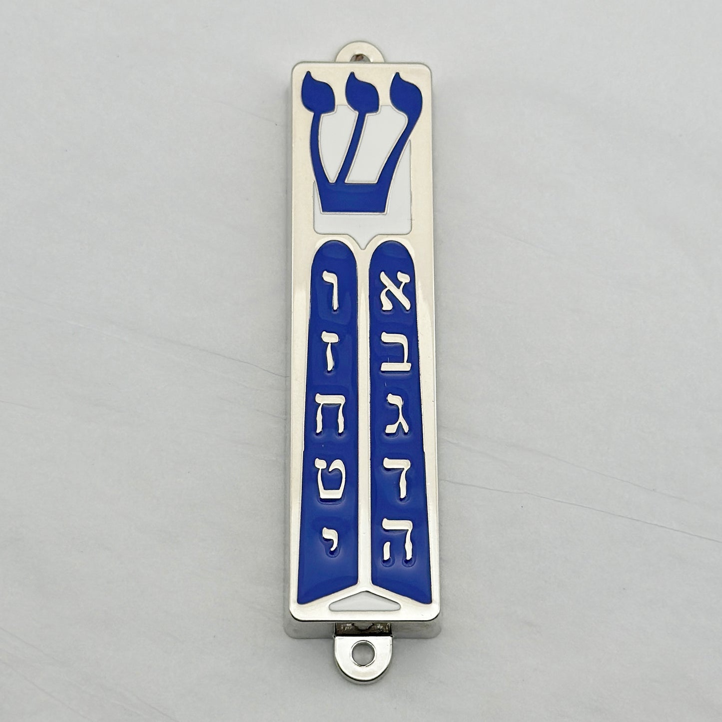 Silberne Mezuzah mit blauer Emaille 94×20×8mm