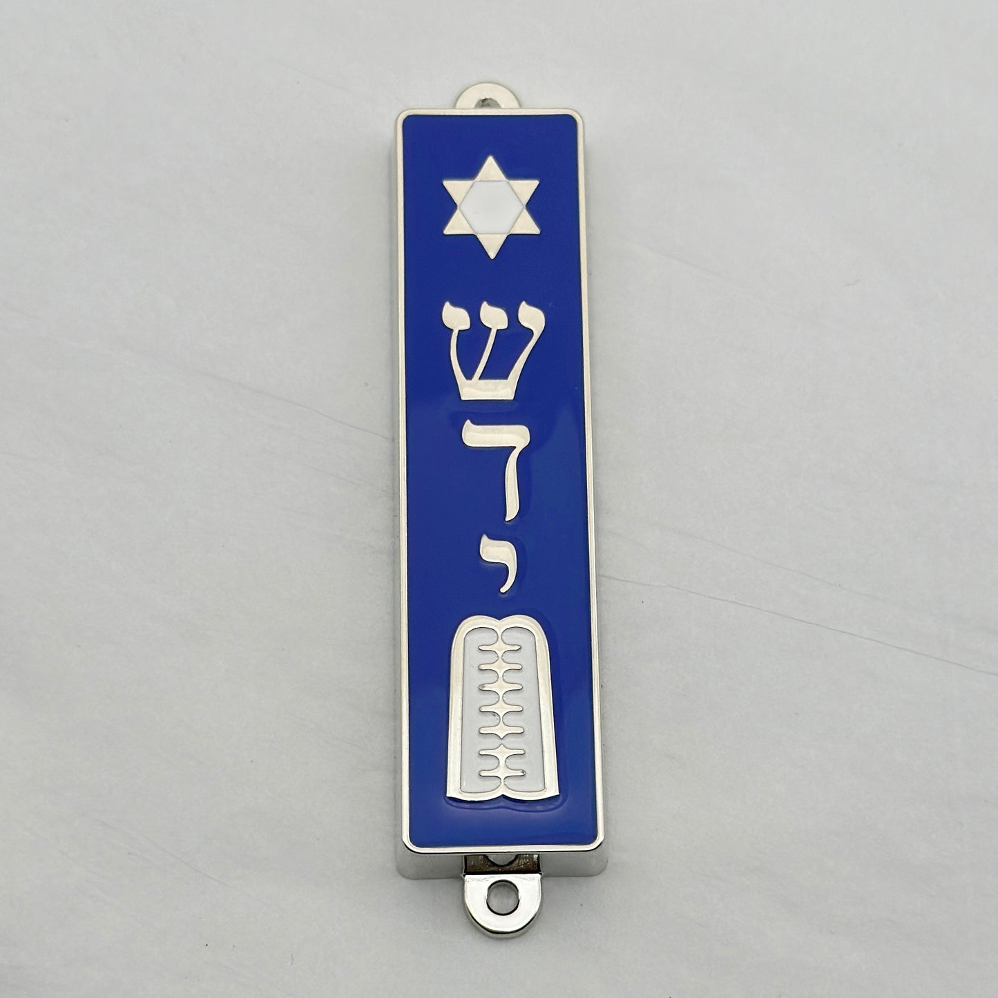 Silberne Mezuzah mit blauer Emaille 94×20×8mm