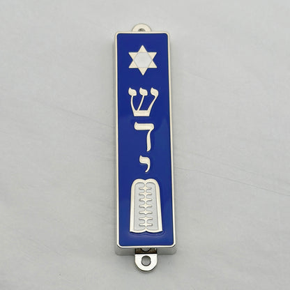 Silberne Mezuzah mit blauer Emaille 94×20×8mm