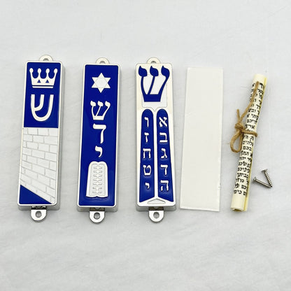 Silberne Mezuzah mit blauer Emaille 94×20×8mm